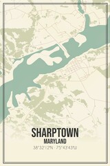 Retro US city map of Sharptown, Maryland. Vintage street map.