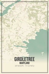 Retro US city map of Girdletree, Maryland. Vintage street map.