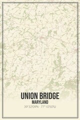 Retro US city map of Union Bridge, Maryland. Vintage street map.