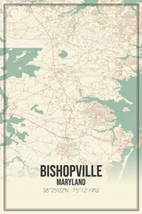 Retro US city map of Bishopville, Maryland. Vintage street map.