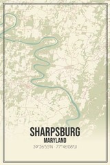 Retro US city map of Sharpsburg, Maryland. Vintage street map.