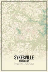 Retro US city map of Sykesville, Maryland. Vintage street map.