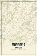 Retro US city map of Monrovia, Maryland. Vintage street map.