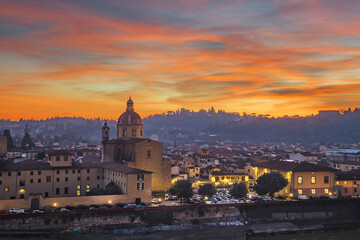 Fototapeta na wymiar San Frediano in Cestello in Florence, Italy after sunset.
