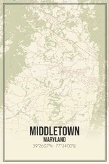 Retro US city map of Middletown, Maryland. Vintage street map.