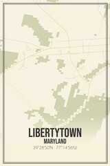 Retro US city map of Libertytown, Maryland. Vintage street map.