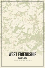 Retro US city map of West Friendship, Maryland. Vintage street map.