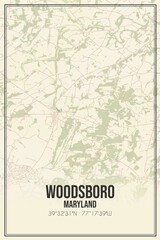 Retro US city map of Woodsboro, Maryland. Vintage street map.