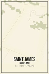 Retro US city map of Saint James, Maryland. Vintage street map.