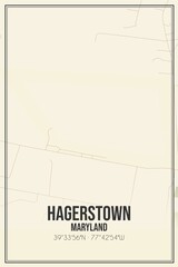 Retro US city map of Hagerstown, Maryland. Vintage street map.