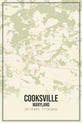 Retro US city map of Cooksville, Maryland. Vintage street map.