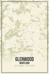 Retro US city map of Glenwood, Maryland. Vintage street map.
