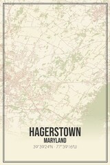 Retro US city map of Hagerstown, Maryland. Vintage street map.