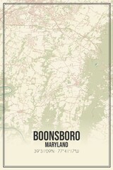 Retro US city map of Boonsboro, Maryland. Vintage street map.