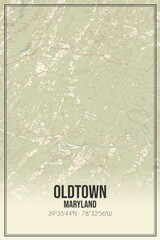 Retro US city map of Oldtown, Maryland. Vintage street map.