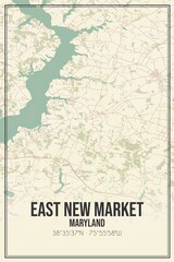Retro US city map of East New Market, Maryland. Vintage street map.
