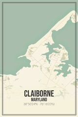 Retro US city map of Claiborne, Maryland. Vintage street map.