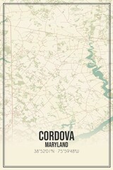 Retro US city map of Cordova, Maryland. Vintage street map.
