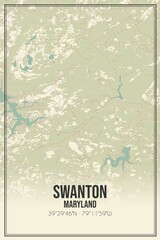 Retro US city map of Swanton, Maryland. Vintage street map.