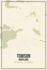 Retro US city map of Towson, Maryland. Vintage street map.