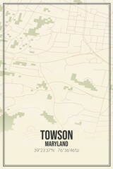 Retro US city map of Towson, Maryland. Vintage street map.