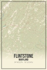 Retro US city map of Flintstone, Maryland. Vintage street map.