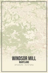 Retro US city map of Windsor Mill, Maryland. Vintage street map.