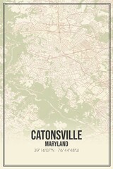 Retro US city map of Catonsville, Maryland. Vintage street map.