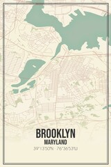 Retro US city map of Brooklyn, Maryland. Vintage street map.