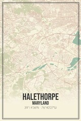 Retro US city map of Halethorpe, Maryland. Vintage street map.