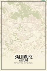 Retro US city map of Baltimore, Maryland. Vintage street map.