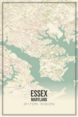 Retro US city map of Essex, Maryland. Vintage street map.
