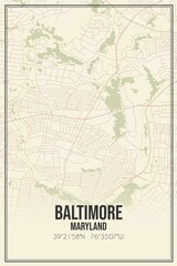 Fototapeta premium Retro US city map of Baltimore, Maryland. Vintage street map.