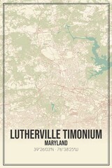 Retro US city map of Lutherville Timonium, Maryland. Vintage street map.