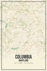 Retro US city map of Columbia, Maryland. Vintage street map.