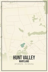 Retro US city map of Hunt Valley, Maryland. Vintage street map.