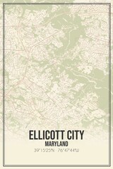 Retro US city map of Ellicott City, Maryland. Vintage street map.
