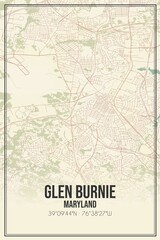 Retro US city map of Glen Burnie, Maryland. Vintage street map.