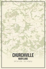 Retro US city map of Churchville, Maryland. Vintage street map.
