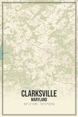 Retro US city map of Clarksville, Maryland. Vintage street map.