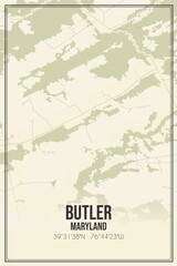Retro US city map of Butler, Maryland. Vintage street map.