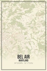 Retro US city map of Bel Air, Maryland. Vintage street map.