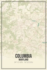 Retro US city map of Columbia, Maryland. Vintage street map.