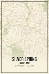 Retro US city map of Silver Spring, Maryland. Vintage street map.
