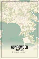 Retro US city map of Gunpowder, Maryland. Vintage street map.