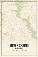 Retro US city map of Silver Spring, Maryland. Vintage street map.