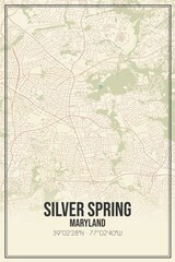 Retro US city map of Silver Spring, Maryland. Vintage street map.