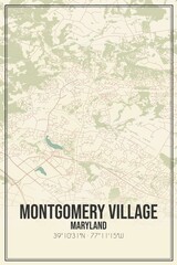 Retro US city map of Montgomery Village, Maryland. Vintage street map.