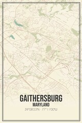 Retro US city map of Gaithersburg, Maryland. Vintage street map.