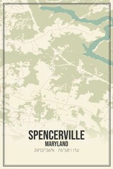 Retro US city map of Spencerville, Maryland. Vintage street map.